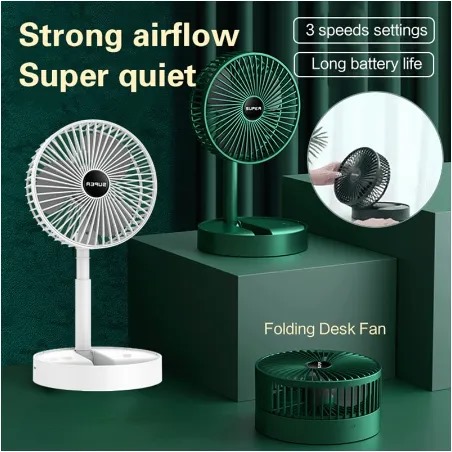 Folding Telescopic Floor Fan 3 Gears Summer Silent Desktop Retractable Fan for Office Bedroom School USB Rechargeable Ventilator (random color ))